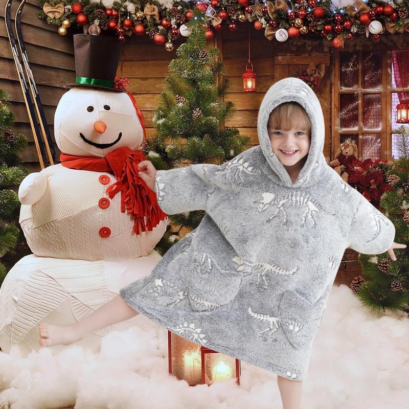 Fiosnow Glow in the Dark Dinosaur Fossil Blanket Hoodies for Kids Toddler 2-6YR Oversize Wearable Blanket Hoodies for Boys Girls - Image 5