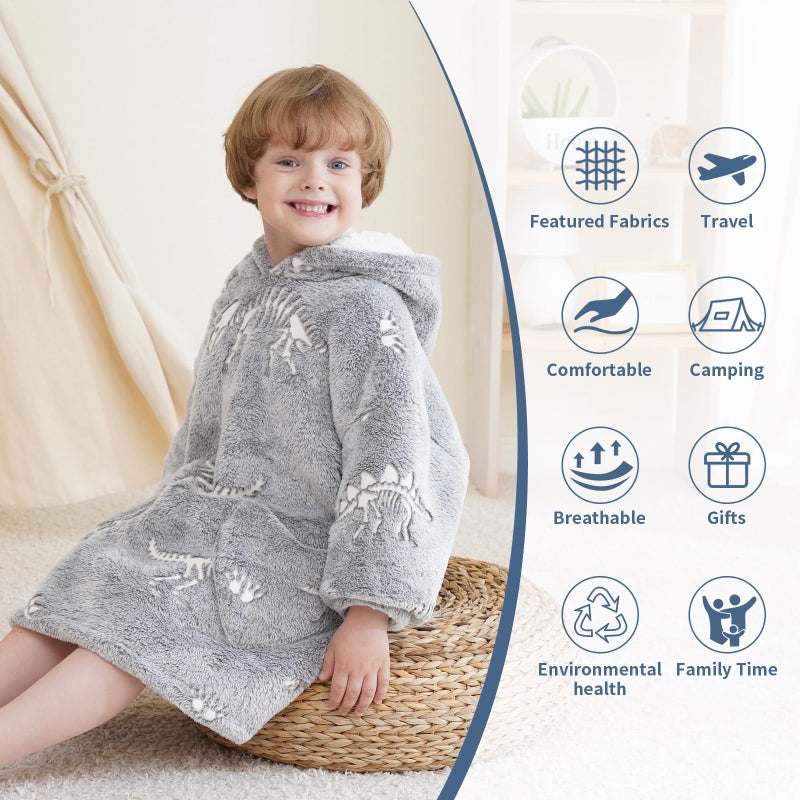 Fiosnow Glow in the Dark Dinosaur Fossil Blanket Hoodies for Kids Toddler 2-6YR Oversize Wearable Blanket Hoodies for Boys Girls - Image 3