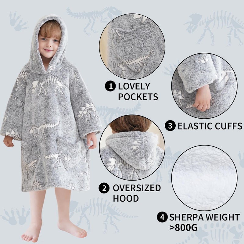 Fiosnow Glow in the Dark Dinosaur Fossil Blanket Hoodies for Kids Toddler 2-6YR Oversize Wearable Blanket Hoodies for Boys Girls - Image 4
