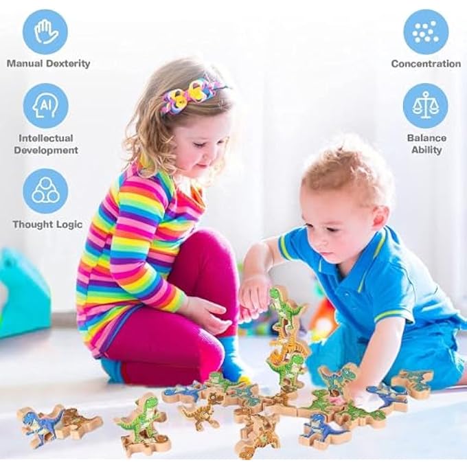 DINOSAUR STACKING BLOCKS, 32 PACK PLASTIC DINOSAUR STACKING BLOCKS WITH STORAGE BOX, TODDLER DINOSAUR STACKING BLOCKS, MONTESSORI LEARNING FOR BOY GIRL - Image 4