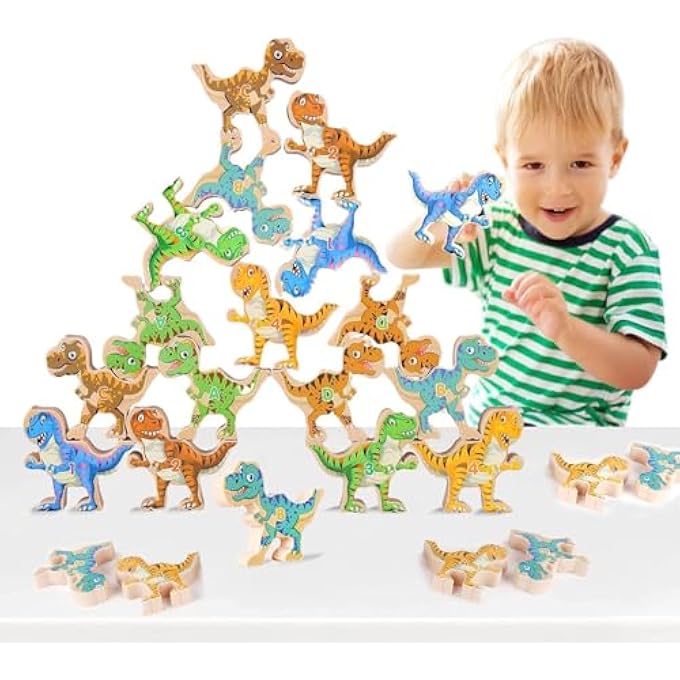 DINOSAUR STACKING BLOCKS, 32 PACK PLASTIC DINOSAUR STACKING BLOCKS WITH STORAGE BOX, TODDLER DINOSAUR STACKING BLOCKS, MONTESSORI LEARNING FOR BOY GIRL - Image 1