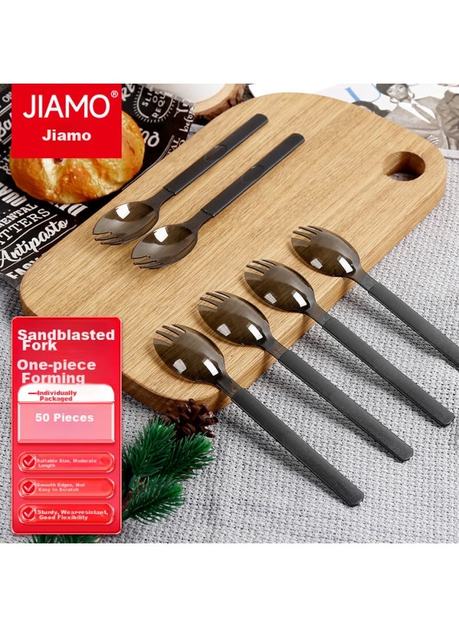 Jiamo Disposable Forks And Spoons, 50 Individually Wrapped, Takeout Plastic Soup Spoons, High-quality Hard Frosted Tablespoons, Ice Cream Spoons - Image 1