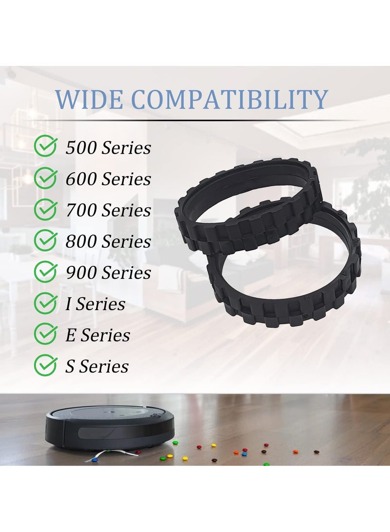 SYOSI إطارات بديلة لـ Irobot Roomba لسلسلة العجلات 500 و600 و700 و800 و900 e5 e6 i7، مضادة للانزلاق، التصاق رائع وسهولة التجميع، استبدال العجلات لجميع موديلات Roomba باللون الأسود، 4 عبوات - Image 2