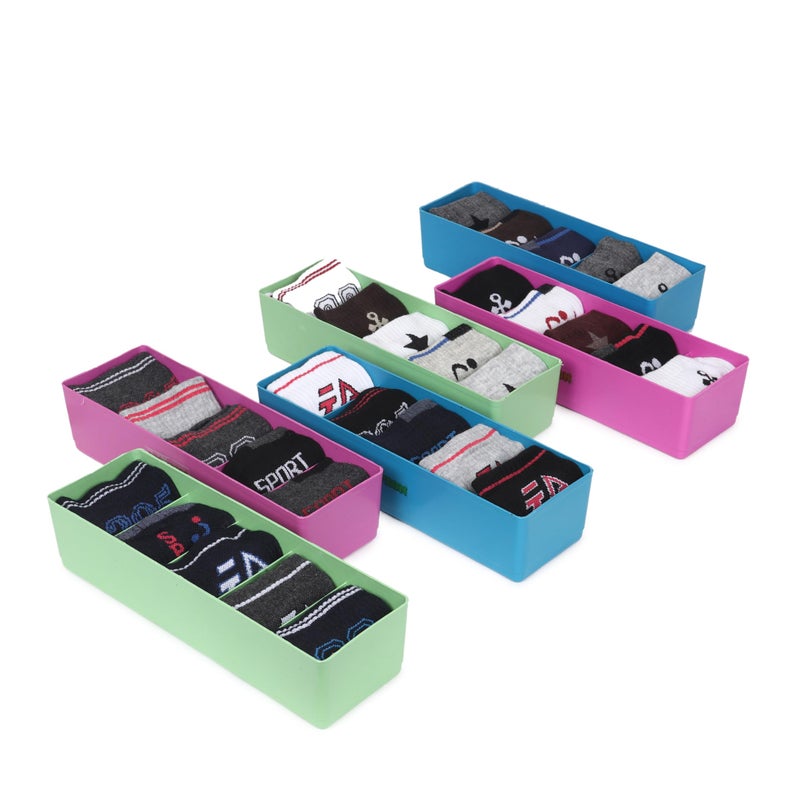 FLIPZON Multipurpose Plastic Storage Drawer Socks Undergarments Organizer, Stackable Drawer/Wardrobe Organiser Rack/For Ties/Jewellery And More (Small, 12 Pieces, Multicolour, 26.5 x 8.5 x 6.6 cm) - Image 5