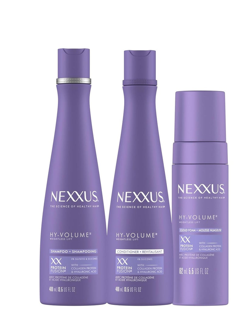 Nexxus Nexxus Hy-Volume Weightless Lift Shampoo, Conditioner & Cloud Foam Mousse Treatment with Collagen Protein & Hyaluronic Acid Protein Fusion Technology for Flat & Limp Hair with 48Hours of Volume,3 pack - Image 1