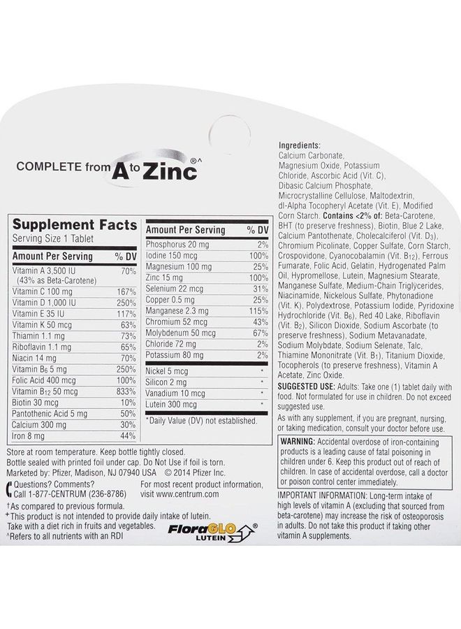 Centrum Multivitamin And Multimineral Silver 50+ For Women 100 Tablets - Image 2