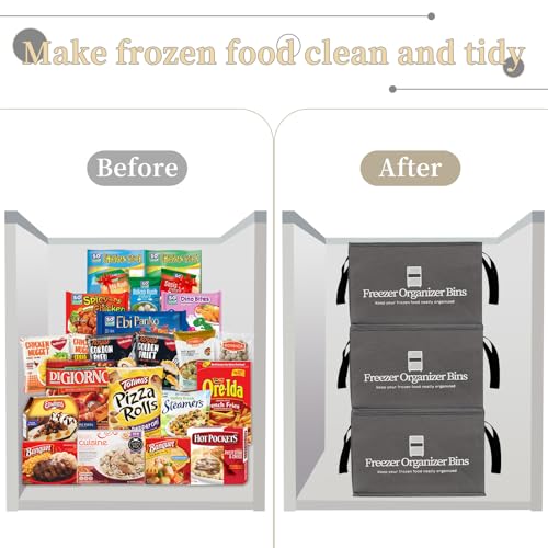 Flenpptly Freezer Organizer Bins, 2 Pack Collapsible Deep Freezer Organizer Bins for 15"x14"x9", freezer Storage Bins with Removable Dividers, Handles (Dark Grey, 2 Pack) - Image 5