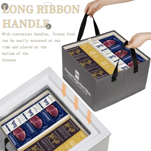 Flenpptly Freezer Organizer Bins, 2 Pack Collapsible Deep Freezer Organizer Bins for 15"x14"x9", freezer Storage Bins with Removable Dividers, Handles (Dark Grey, 2 Pack) - Image 3