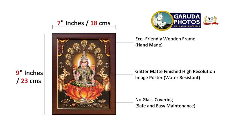 Garuda Photos Goddess Sri MahaLakshmi Photo Frame Laxmi Devi Gaja Dhana Maha Lakshmi Dhanalakshmi Dhanalaxmi Mahalaxmi Mahalakshmi Gajalaxmi Gajalakshmi Elephant Small 9x7 Inch