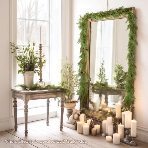 WBHome 2pcs Real Touch Cypress Cedar & Pine Cone Evergreen Garland for Christmas Holiday Seasonal Outdoor/Indoor Home Decor, 9FT Long - Image 4