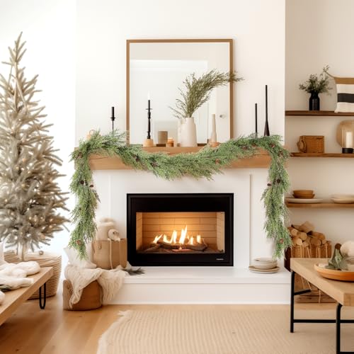 WBHome 2pcs Real Touch Cypress Cedar & Pine Cone Evergreen Garland for Christmas Holiday Seasonal Outdoor/Indoor Home Decor, 9FT Long - Image 3