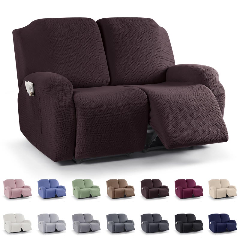 KinCam Recliner Covers Stretch Reclining Chair Covers Recliner Sofa Slipcovers Stripe Jacquard Recliner Couch Covers Furniture Protector Covers for Pet Kid 2 Seater Dark Coffee