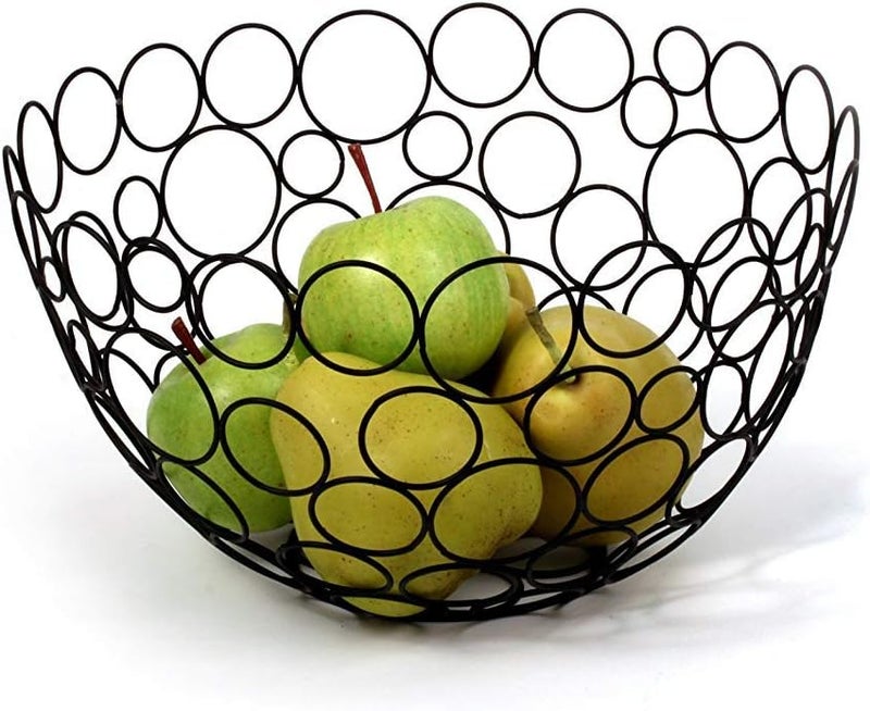 Spectrum Spectrum Circles Round Bowl Contemporary Vegetable  Fruit Basket Geometric Modern Kitchen Countertop Food Shapes Sleek Steel Produce Storage Black  - Image 2