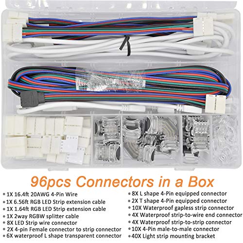 QVQCWD LED Light Strip Connectors Kit,10mm 4 Pin Waterproof 5050 RGB LED Strip Connectors,Includes 14 Types of Solderless Multicolor LED Strip Light Connectors - Image 2
