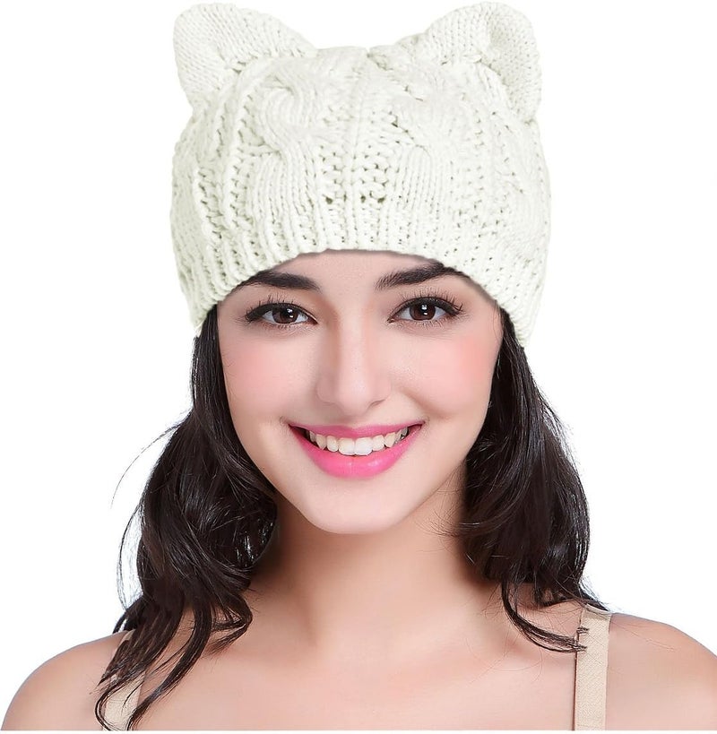 v28 Women Men Girls Boys Teens Cute Cat Ear Knit Cable Rib Hat Cap Beanie - Image 1