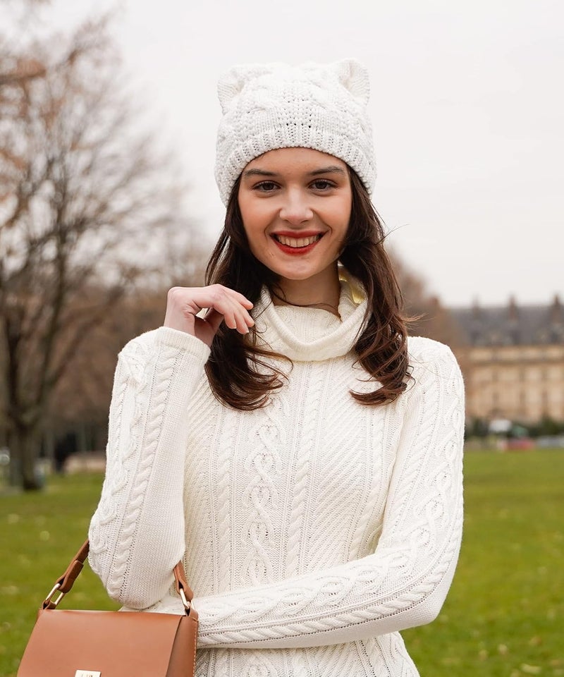 v28 Women Men Girls Boys Teens Cute Cat Ear Knit Cable Rib Hat Cap Beanie - Image 2
