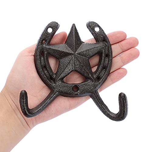 JUXYES Pack of 2 Cast Iron Lucky Horseshoe Wall Mounted Hook Heavy Duty Rustic Country Wall Coat Hook Star Decorative Hook Farmhouse Horse Shoe Vintage Towel Hook for Hats Coats Keys - Image 2