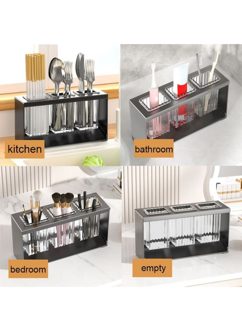 SYOSI Countertop Cutlery Drying Holder - ableware Holder Box Tabletop Separated, Tableware Organizer with 3 Cups, Bathroom Toothpaste Cosmetic Brush Tooth Holder for Kitchen and Bathroom (Black) - Image 5
