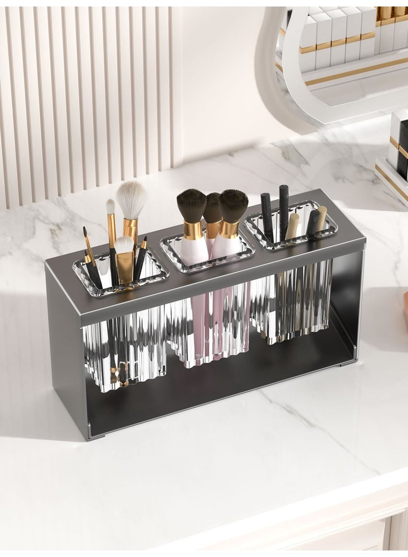 SYOSI Countertop Cutlery Drying Holder - ableware Holder Box Tabletop Separated, Tableware Organizer with 3 Cups, Bathroom Toothpaste Cosmetic Brush Tooth Holder for Kitchen and Bathroom (Black) - Image 2