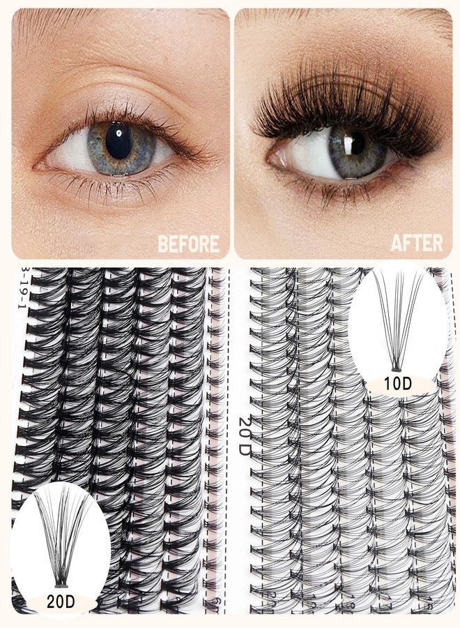 Bodermincer Lash Extension 240pcs C Curl 10D/20D Cluster 8/9/10/11/12mm,10/11/12/13/14mm,12/13/14/15/16mm Mixed Individual Cluster Lashes (10D+20D 16/17/18/19/20mm and Under Eyelashes) - Image 3