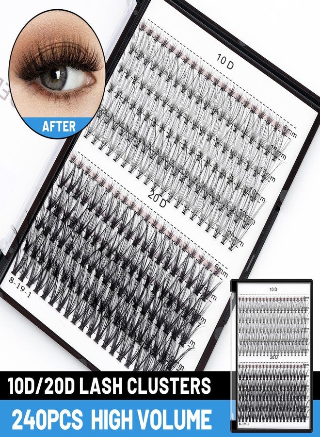 Bodermincer Lash Extension 240pcs C Curl 10D/20D Cluster 8/9/10/11/12mm,10/11/12/13/14mm,12/13/14/15/16mm Mixed Individual Cluster Lashes (10D+20D 16/17/18/19/20mm and Under Eyelashes) - Image 2