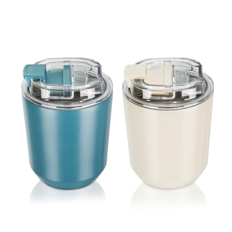 Puraville 2 Pack Insulated Tumblers with Lid  10 oz Travel Coffee Mug Stainless Steel Vacuum Thermos Cup Leak Proof Double Walled Coffee Tumbler for Iced and Hot Drinks  Peacock Blue and Cream - Image 1