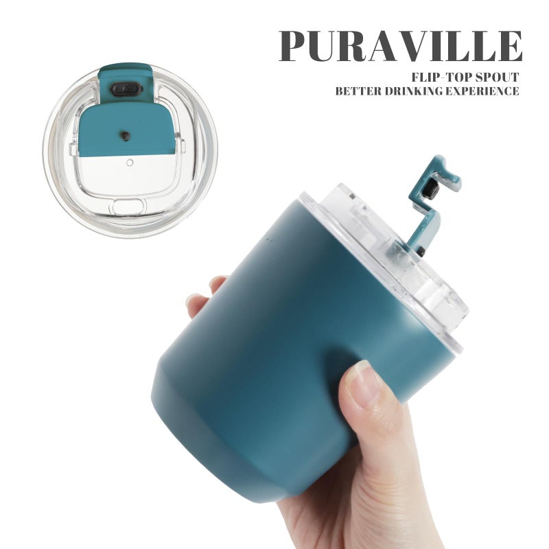 Puraville 2 Pack Insulated Tumblers with Lid  10 oz Travel Coffee Mug Stainless Steel Vacuum Thermos Cup Leak Proof Double Walled Coffee Tumbler for Iced and Hot Drinks  Peacock Blue and Cream - Image 5