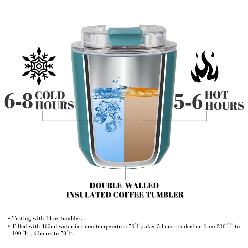 Puraville 2 Pack Insulated Tumblers with Lid  10 oz Travel Coffee Mug Stainless Steel Vacuum Thermos Cup Leak Proof Double Walled Coffee Tumbler for Iced and Hot Drinks  Peacock Blue and Cream - Image 3