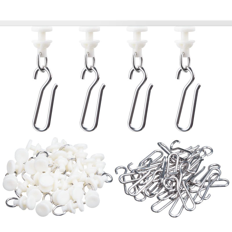 Jetec 60 Pcs Curtain Track Gliders Hooks, White Ceiling Curtain Track, Pack of 30 Pieces Hooks and 30 Pieces Gliders for Rails and Tracks - Image 1