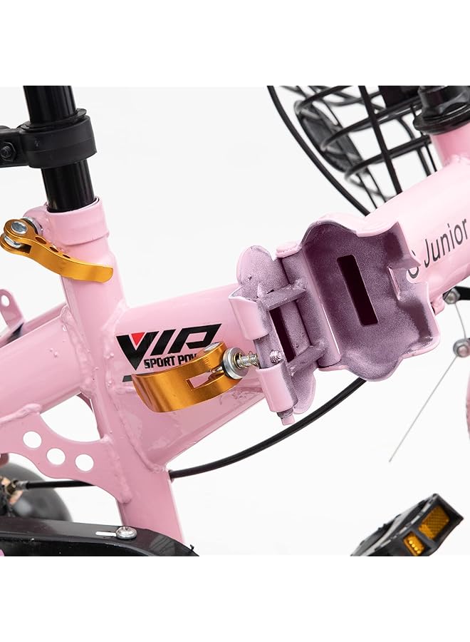 ماونتن جير دراجة أطفال قابلة للطي مع فرامل يدوية ومقعد وحامل وسلة وشبكات وردية مقاس 12 بوصة - Image 5