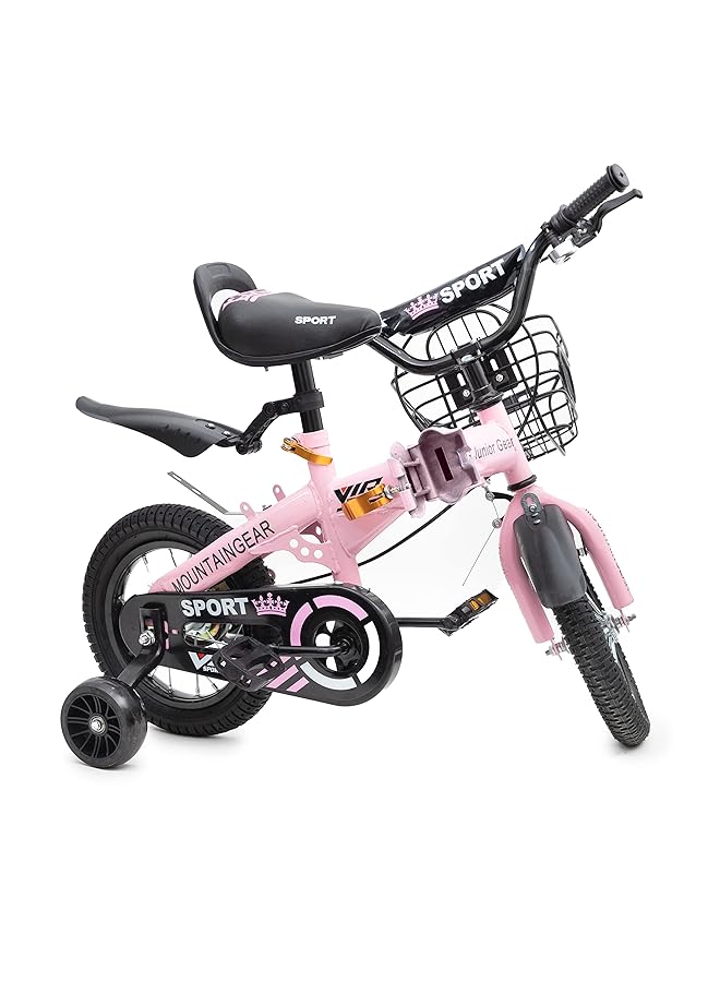 ماونتن جير دراجة أطفال قابلة للطي مع فرامل يدوية ومقعد وحامل وسلة وشبكات وردية مقاس 12 بوصة - Image 4