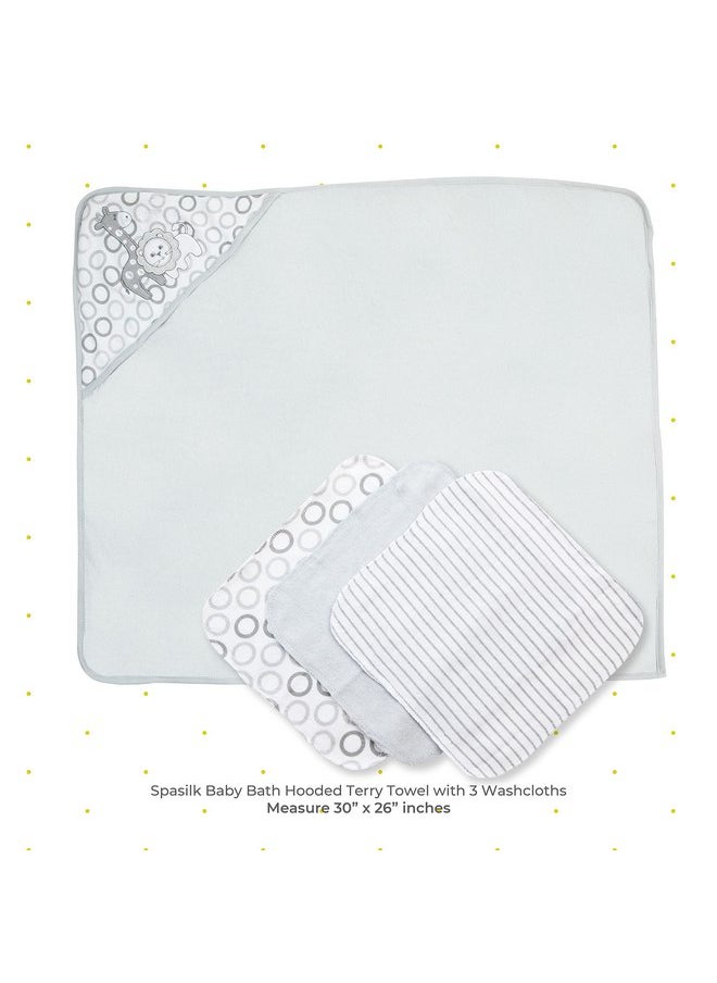 Spasilk Spasilk Baby Bath Hooded Terry Towel with 3 Washcloths, Baby Bath Essentials, One Size, Gray Lion  - Image 2