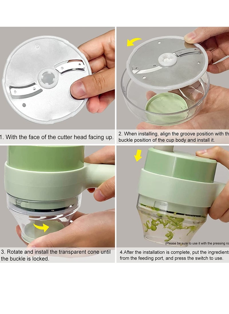 ELTRAZONE 4 in 1 Handheld Electric Vegetable Cutter Set, Portable Mini Wireless Food Processor with Brush, Gatling Vegetable Cutter Electric Garlic Chopper for Garlic Pepper Chili Onion Celery Ginger Meat  - Image 3