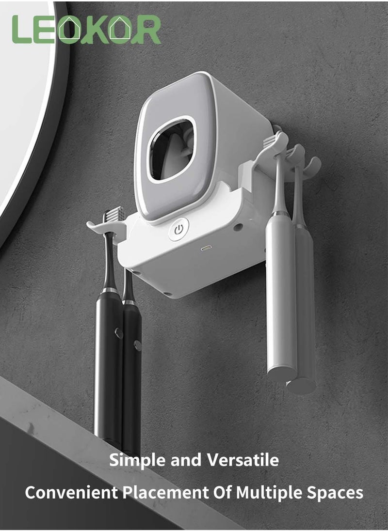 LEOKOR - 2 Cups Toothbrush Holder with Toothpaste Dispenser Wall Mounted UV Toothbrush Sanitizer USB Rechargeable Toothbrush Organizer - Image 1