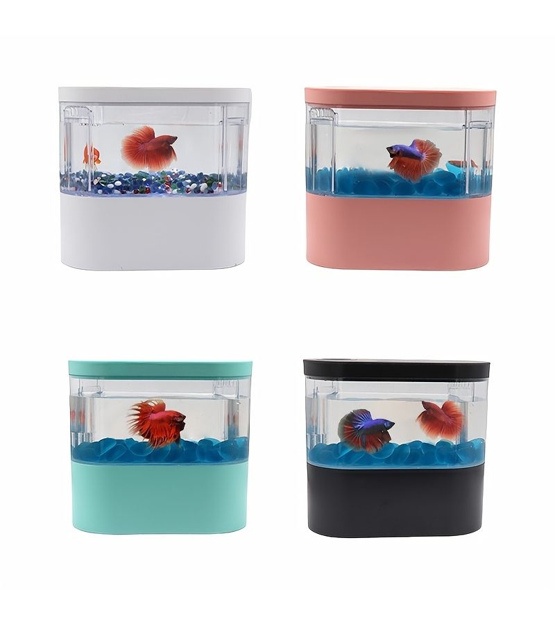 Pink Self Cleaning Mini Aquarium Tank with LED Light for Desk - Image 1