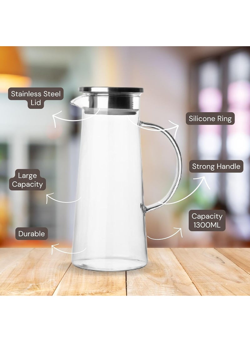 smart serve Smartserve High Borosilicate Glass Pitcher 1300ML Transparent Big Water Pitcher Jug with Strong Handle for Water Juice Ice Tea Milk  - Image 4