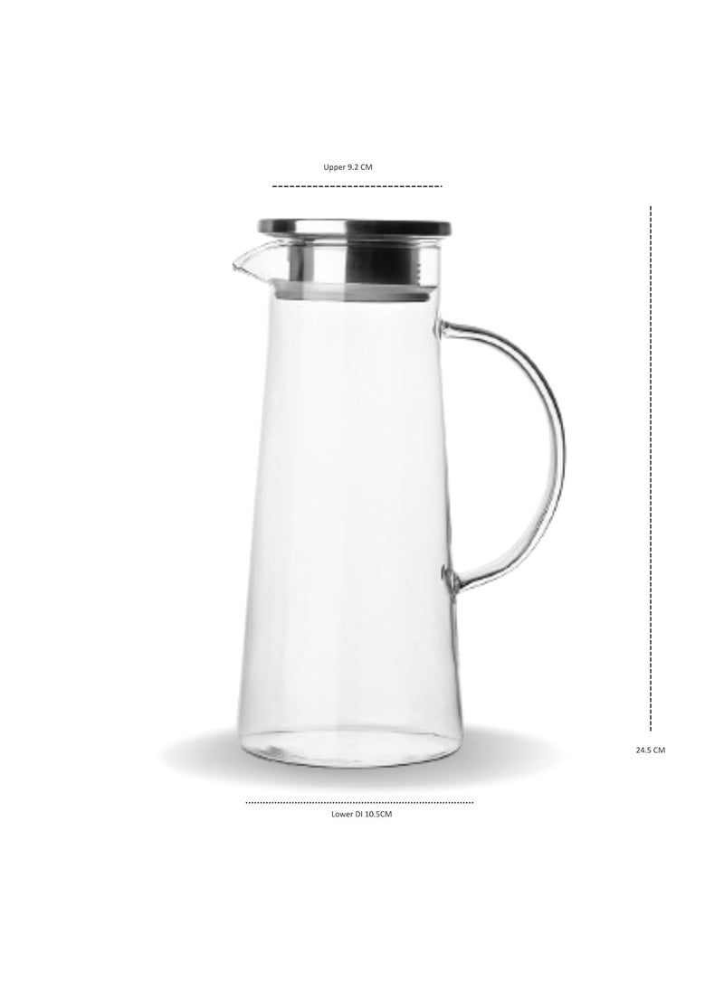 smart serve Smartserve High Borosilicate Glass Pitcher 1300ML Transparent Big Water Pitcher Jug with Strong Handle for Water Juice Ice Tea Milk  - Image 3