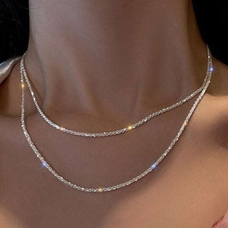 Tasiso Silver Plated Rope Chain Necklace Dainty Shiny Twist Chain Necklace For Women Sparkling Choker Necklace Set Stacking Minimalist Jewelry Gift 38/42CM - Image 2