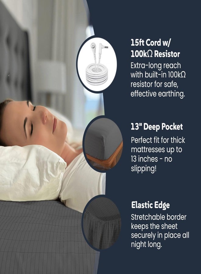 OKOHEY Grounding Fitted Sheets with 15ft Earthing Cord, King Size, 90% Organic Cotton + 10% Silver Fiber, Soft & Breathable Grounded Sheet for Better Sleep and Enhanced Wellness, Gray - Image 3