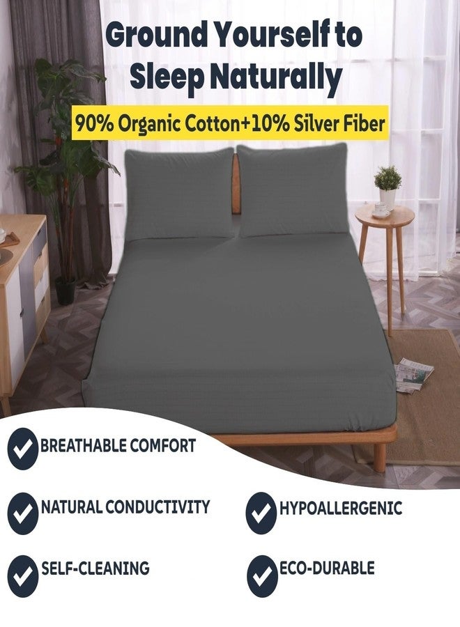 OKOHEY Grounding Fitted Sheets with 15ft Earthing Cord, King Size, 90% Organic Cotton + 10% Silver Fiber, Soft & Breathable Grounded Sheet for Better Sleep and Enhanced Wellness, Gray - Image 2