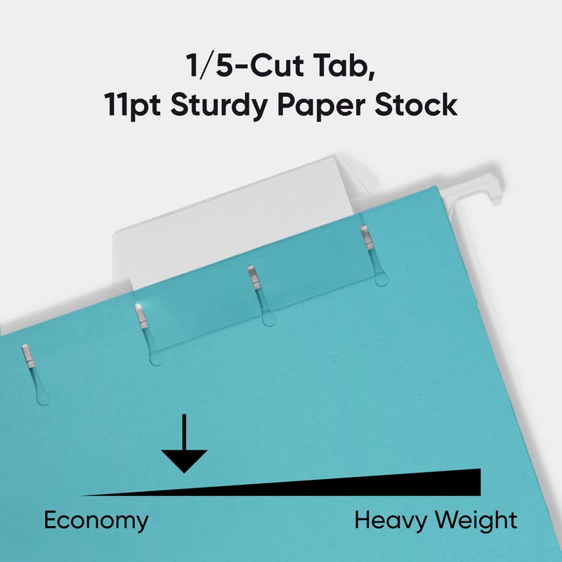 Smead Standard Hanging File Folders, 25 Count, Aqua Blue, 1/5-Cut Adjustable Tabs, Letter Size (64058) - Image 4