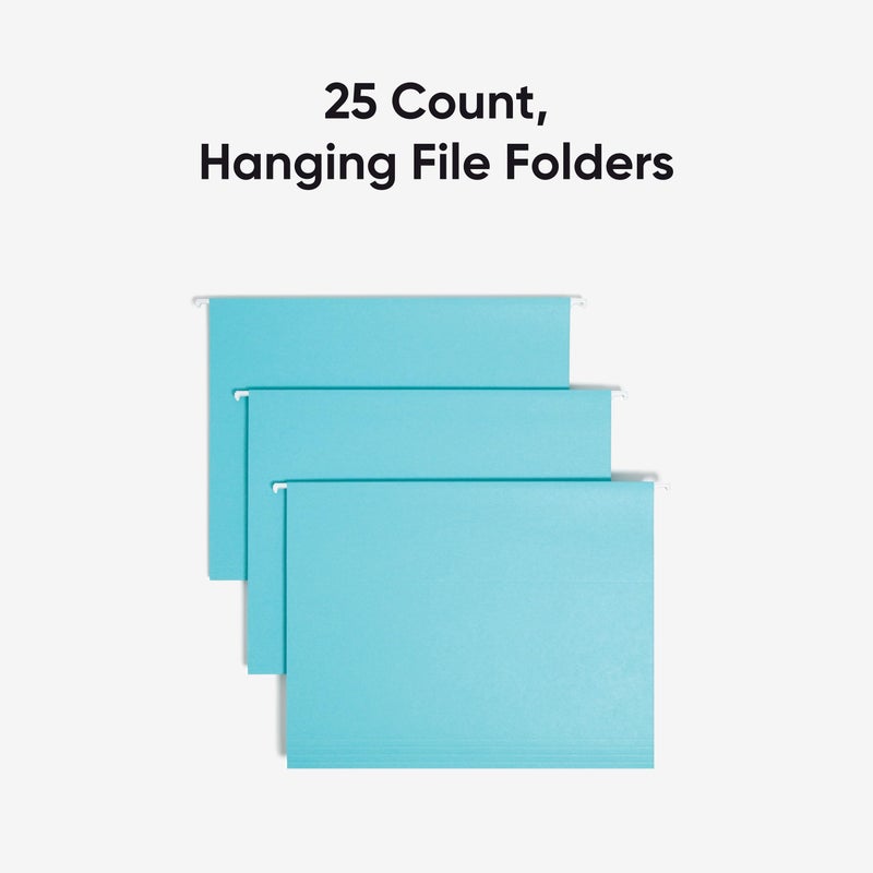 Smead Standard Hanging File Folders, 25 Count, Aqua Blue, 1/5-Cut Adjustable Tabs, Letter Size (64058) - Image 3
