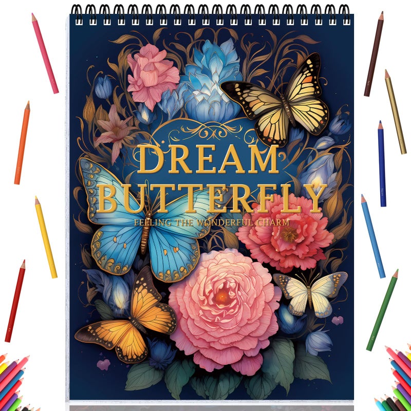 ADEVIAN Adult Coloring Book for Women Relaxation Spiral Bound Thick Paper Page One Sided Design Gifts Arts and Crafts for Women to Relax, Anxiety and Depression 30 Colorful Coloring Pages of Dream Butterfly - Image 1