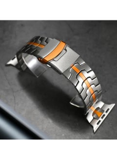 Generic Ultra stainless steel Bracelet for Apple Watch 49mm 45mm 44mm 42mm 46mm Luxury Men Band for Iwatch Series 9 6 5 4 Se 7 8 Ultra 2 49mm Band(Steel+Orange)  - Image 3