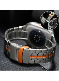 Generic Ultra stainless steel Bracelet for Apple Watch 49mm 45mm 44mm 42mm 46mm Luxury Men Band for Iwatch Series 9 6 5 4 Se 7 8 Ultra 2 49mm Band(Steel+Orange)  - Image 2