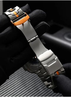 Generic Ultra stainless steel Bracelet for Apple Watch 49mm 45mm 44mm 42mm 46mm Luxury Men Band for Iwatch Series 9 6 5 4 Se 7 8 Ultra 2 49mm Band(Steel+Orange)  - Image 5