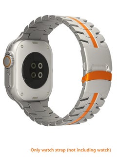Generic Ultra stainless steel Bracelet for Apple Watch 49mm 45mm 44mm 42mm 46mm Luxury Men Band for Iwatch Series 9 6 5 4 Se 7 8 Ultra 2 49mm Band(Steel+Orange)  - Image 1