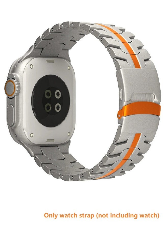 Generic - Ultra stainless steel Bracelet for Apple Watch 49mm 45mm 44mm 42mm 46mm Luxury Men Band for Iwatch Series 9 6 5 4 Se 7 8 Ultra 2 49mm Band(Steel+Orange) - Image 1