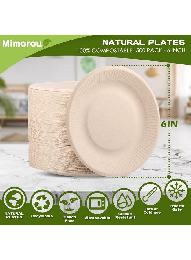 Mimorou 500 Counts Disposable Paper Plates Bulk Heavy Duty Sugarcane Brown Paper Plates Bulk Small Dessert Party Appetizer Cakes Restaurant Party Supplies (6 Inch) - Image 3