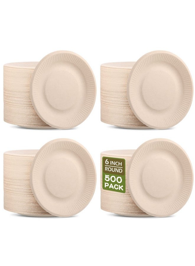 Mimorou 500 Counts Disposable Paper Plates Bulk Heavy Duty Sugarcane Brown Paper Plates Bulk Small Dessert Party Appetizer Cakes Restaurant Party Supplies (6 Inch) - Image 1